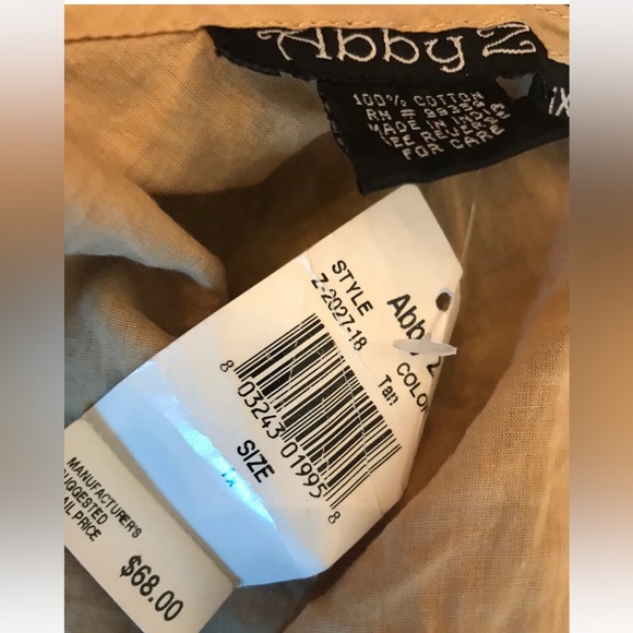 NWT $68 Bloomingdales  Abby Z Tan Peasant Boho Top-Plus size 1X-Beaded Tie Waist - Picture 11 of 11